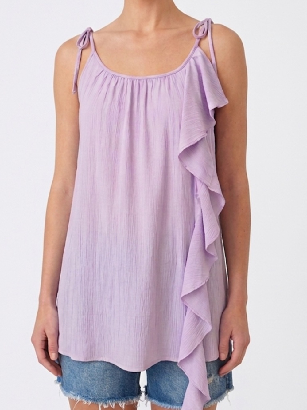 #1201 Lavender Ruffle Tank Top